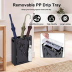 Goplus Metal Umbrella Holder, Rectangular Indoor Umbrella Stand Freestanding w/Removable Drip Tray, 4 Hanging Hooks, Heavy-Duty Umbrella Holders for Entryway, Home Office, 11 x 5 x 16 Inch, Black