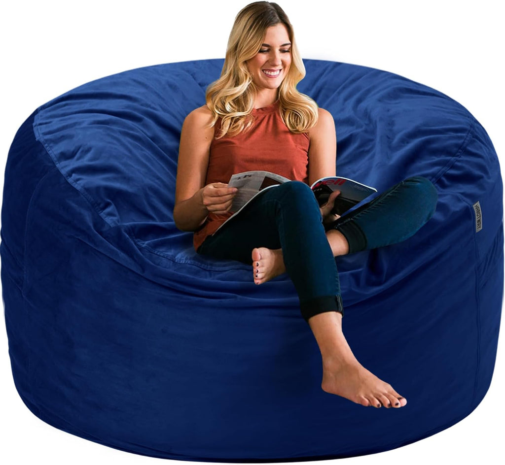 HABUTWAY Bean Bag Chair 3Ft Luxurious Velvet Ultra Soft Fur with High Rebound Memory Foam Bean Bag Chairs for Adults Plush Lazy Sofa with Fluffy Sponge 3' (Blue)