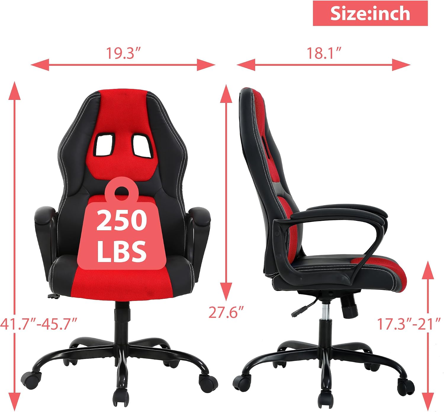 Cheap Gaming Chair Video Game Chair Ergonomic Computer Game Chair with Lumbar Support Adjustable Armrest High Back Racing Swivel Office Chair PU Leathe for Adults Kids Red