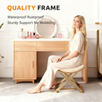 Lefedrasticity Gold Vanity Stool Chair Makeup Stool with Leather Cushioned Small Ottoman Foot Rest Modern Make Up Chair Upholstered Vanity Ottoman for Bedroom Living Room Bathroom Couch