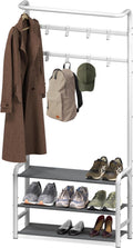 Simple Houseware Coat Rack with Shelf, Standing Hall Tree with Hooks, White | For Entryway, Bedroom, Office, White Metal Clothes Hanger Stand for Coats, Hats, Jackets, Bags