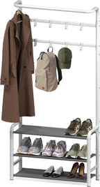 Simple Houseware Coat Rack with Shelf, Standing Hall Tree with Hooks, White | For Entryway, Bedroom, Office, White Metal Clothes Hanger Stand for Coats, Hats, Jackets, Bags