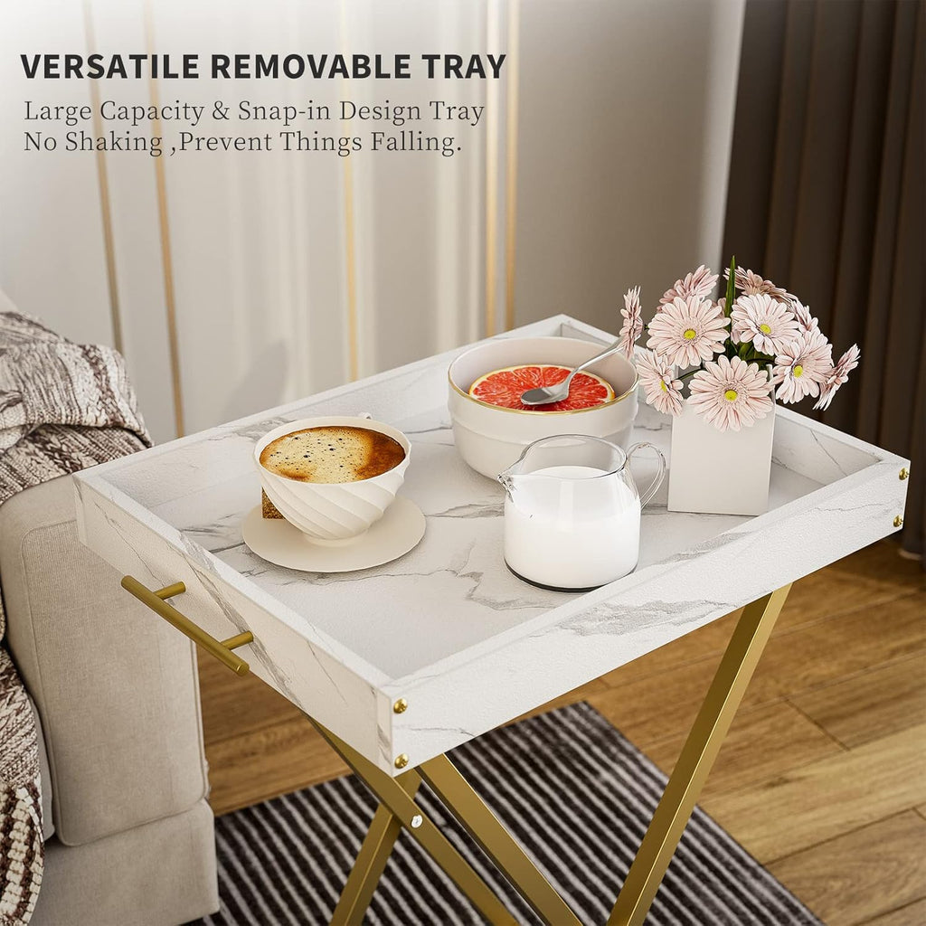 Folding TV Tray Tables, Set of 2 Side Table for Small Place, Snack Eating Tables at Couch, Folding Tables with Removable Serving Tray, Portable End Table Easy Assembly