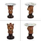 Leopard Side Table, Maximalist Room Decor Accent Table, Unique Animal Head Sculptural End Table with Faux Marble Top for Eclectic Vintage Home Interior, Living Room & Lounge - Savannah Leopard