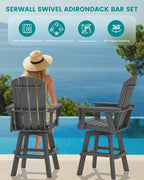 SERWALL Swivel Adirondack Barstools Set of 2, HDPE Outdoor Swivel Bar Chairs Set of 2 for Patio, Poolside, Garden, Grey