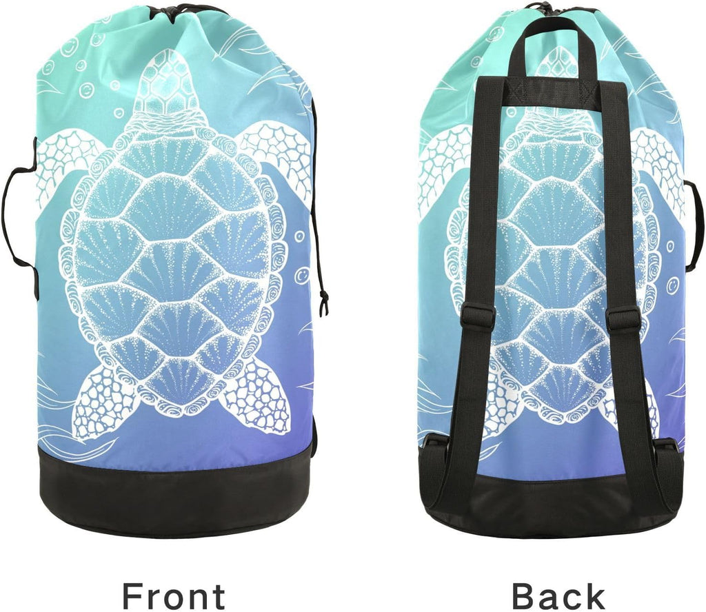 Sea Turtle Laundry Backpack Large Heavy Duty Laundry Bag with Adjustable Shoulder Straps Laundry backpack for Traveling Dirty Clothes Organizer for College Students Waterproof
