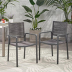 Saiveina Outdoor Modern Aluminum Dining Chair with Rope Seat (Set of 2), Gray and Dark Gray