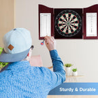 GSE Pro Solid Wood Classic Dartboard Cabinet Set, Deluxe Cherry | 18" Self-Healing Sisal/Bristle Dartboard, Scoreboard & 6 Steel Tip Darts, Complete with All Accessories, 3.5"D x 22"W x 25"H