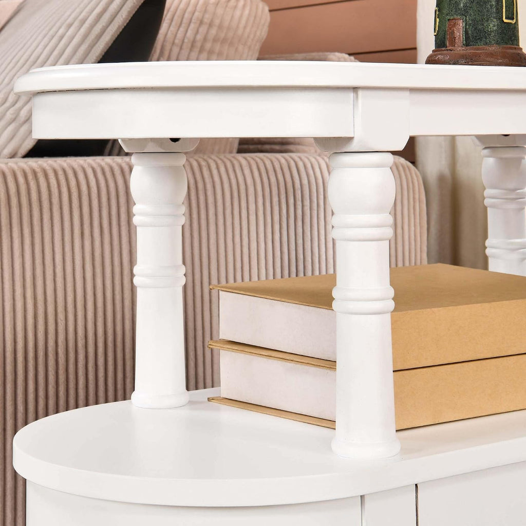 Narrow End Side Table with 2 Storage Drawers and Open Shelf, Retro Vintage Slim Sofa Beside Table, Solid Wood 11.4"W Telephone Table for Living Room, Small Corner, No-Tools Assembly White BG-A508-WT