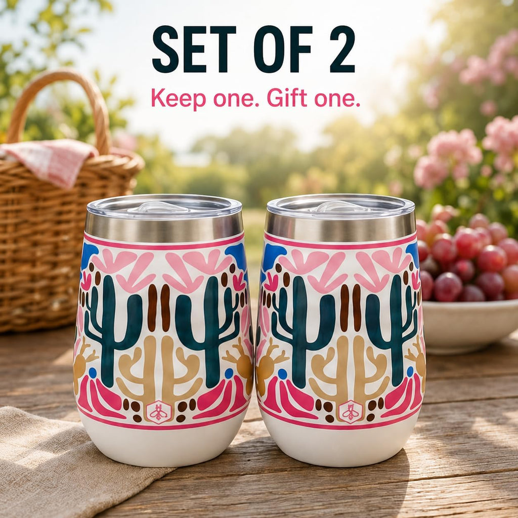 Biddlebee 12 Oz Stemless Wine Tumblers with Lids, 2-Pack – Insulated Stainless Steel Wine Tumbler Gift Set for Women – Double Wall Cups Keep Drinks Hot or Cold for Hours