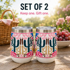 Biddlebee 12 Oz Stemless Wine Tumblers with Lids, 2-Pack – Insulated Stainless Steel Wine Tumbler Gift Set for Women – Double Wall Cups Keep Drinks Hot or Cold for Hours