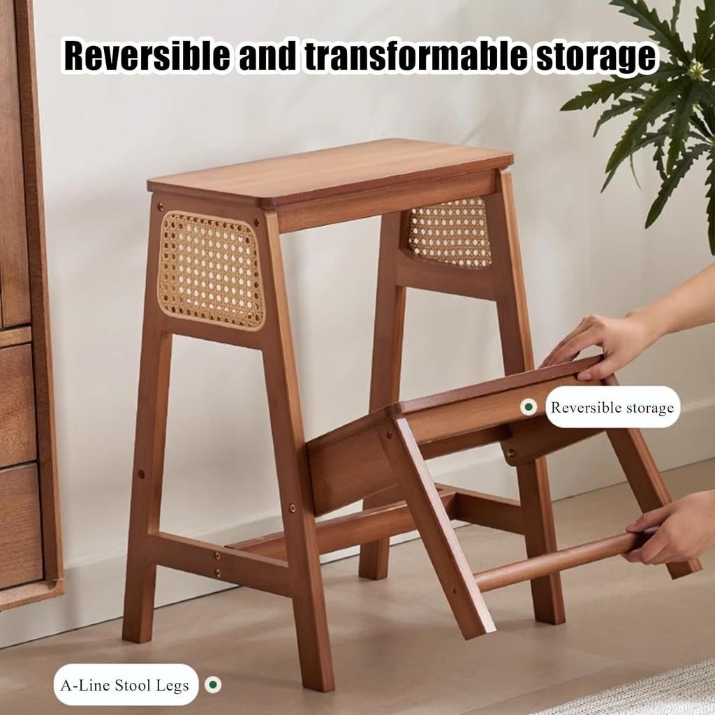 Bamboo Folding 2-Step Stool Safety Wide Stepping Surface Step Ladder with Step Pads Multi-Functional Simple Folding Stool for Bathroom Home Furnishing(Yellow)