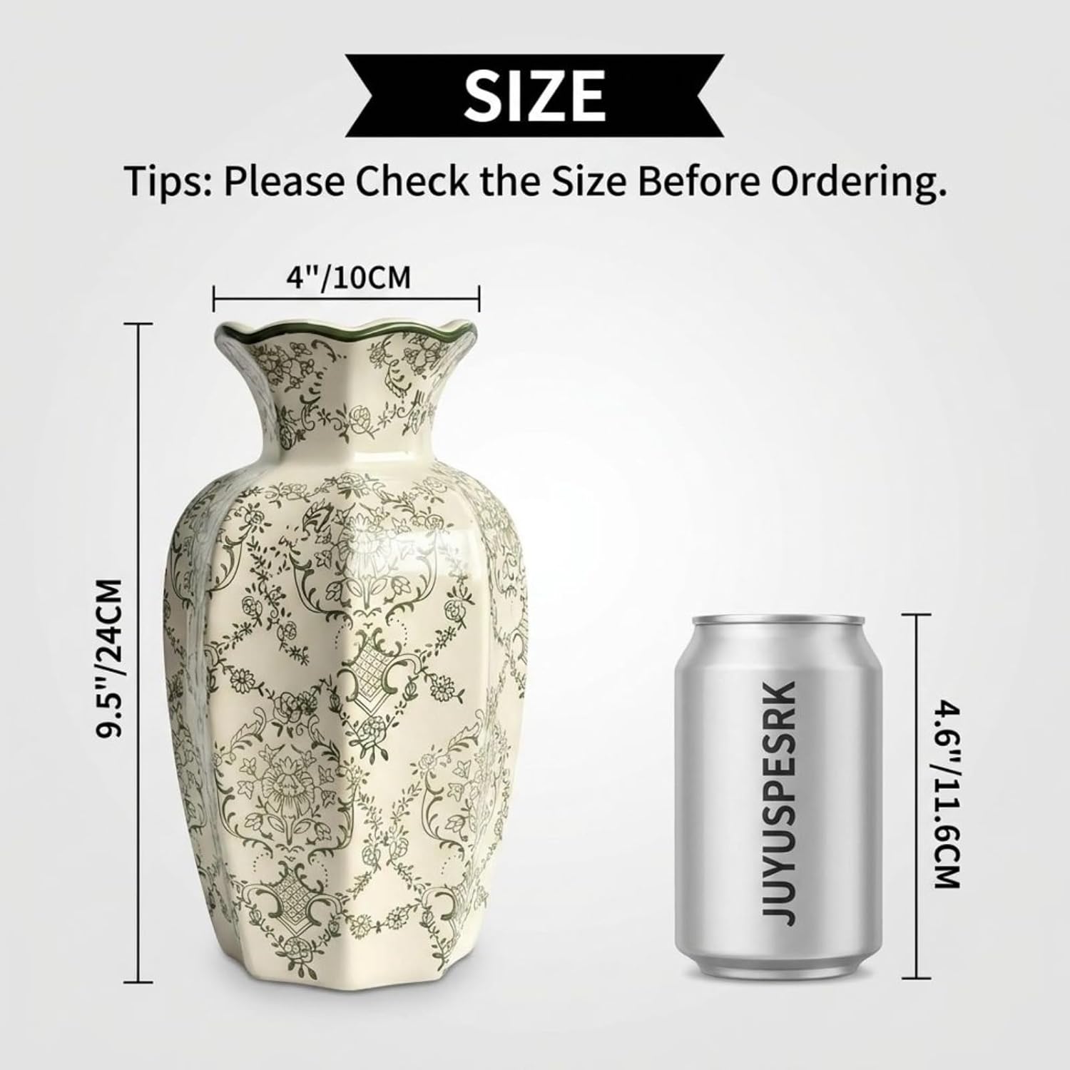 Chinoiserie Ceramic Vase,Green and White Vase,Vintage Vases,Flower Vase for Centerpiece,Chinese Cute Vases for Living Room, Office,Home Decor,French Country Decor (Green White, Large)