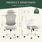 Ergonomic Office Chair, Comfy Desk Chair with Wheels, Adjustable Headrests, Flip-Up Armrests, Breathable Mesh High-Back, Comfortable Swivel Seating for Home Computer, Grey