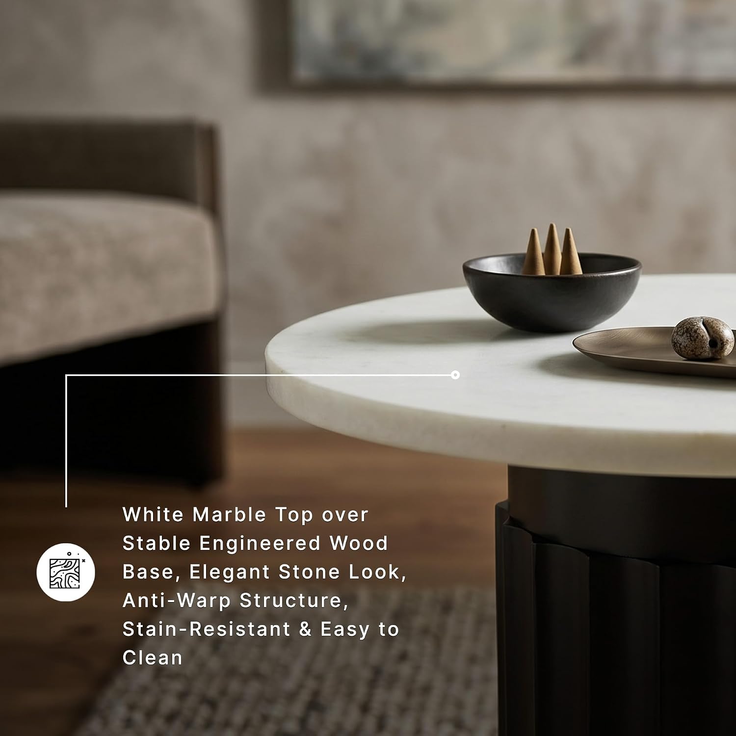 Signature Design by Ashley Wainstone Contemporary Accent Table wih Fluted Pedestal, White & Black