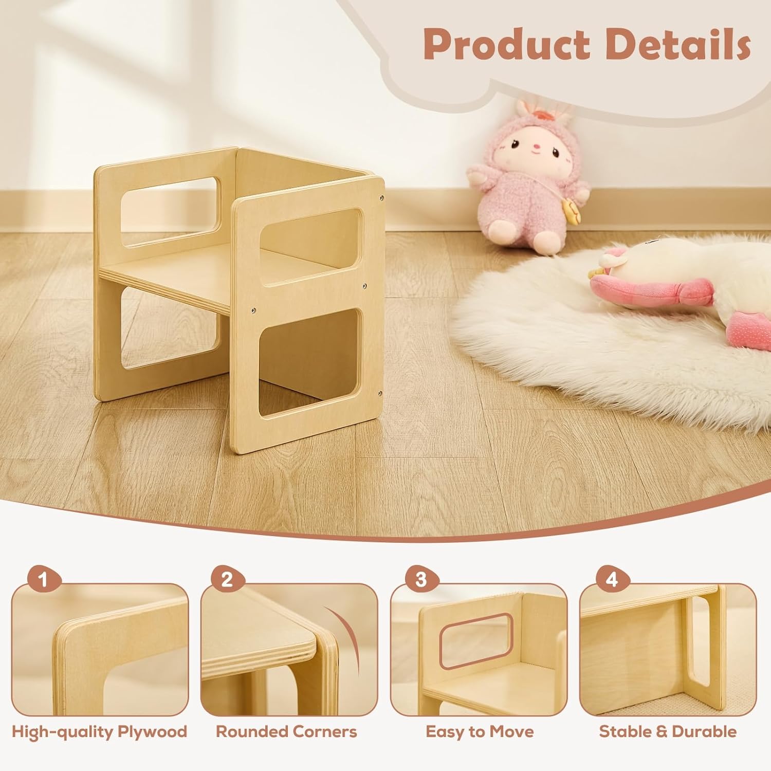 FUNLIO Height Adjustable Montessori Weaning Chair for Age 1-3, Quality Solid Wooden Chair, for Eating/Reading/Playing,Montessori Furniture with CPC Certified - Natural