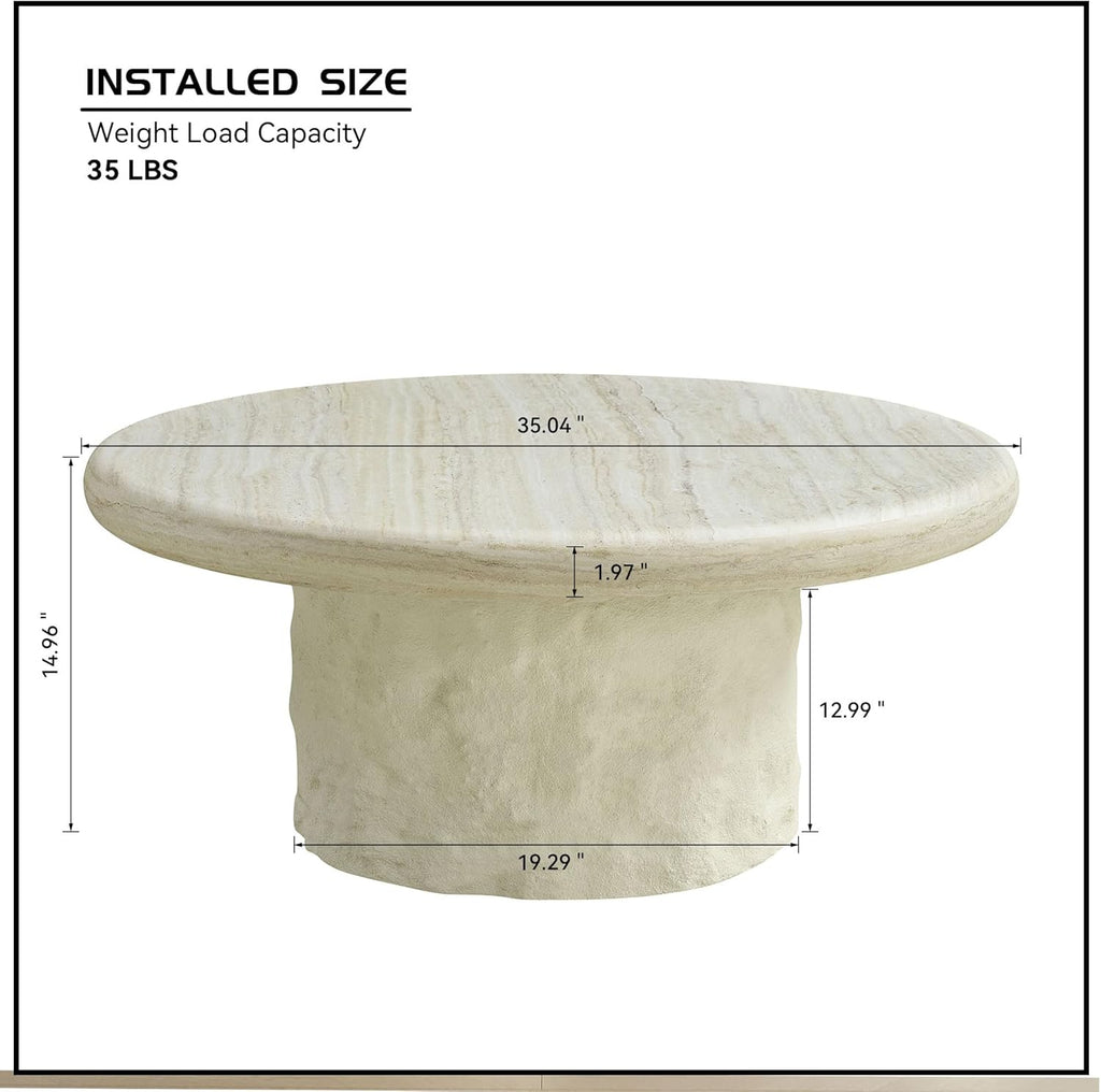 Two Fiberglass Round Coffee Table,15.75''+35.04'' Modern Design Round Side Table Center Coffee Table for Living Room,Office,Beige
