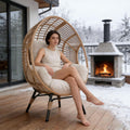 Wicker Egg Chair Outdoor Indoor, 400lbs Capacity, Plush Fabric, Removable Washable Cover Balcony Chairs(Natural)