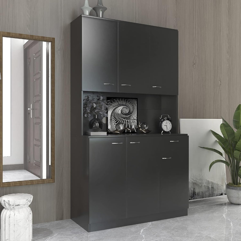 70.87" 6-Door Modern Kitchen Pantry Cabinet Combo with Drawer&Shelf for Dining Room Kitchen Living Room, Black