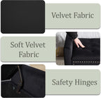 47in Velvet Storage Ottoman Bench with Arms, Upholstered Storage Bench with Wooden Legs, Storage Bench for Bedroom, Living Room, Entryway, Black