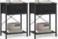 SONGMICS Bedside Table, Side Table with Drawer, Nightstand with Lower Shelf, for Bedroom, Living Room, 11.8 x 15.6 x 23.8 inches, Set of 2, Ebony Black, BELLAH Collection ULGS111B201S