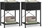 SONGMICS Bedside Table, Side Table with Drawer, Nightstand with Lower Shelf, for Bedroom, Living Room, 11.8 x 15.6 x 23.8 inches, Set of 2, Ebony Black, BELLAH Collection ULGS111B201S