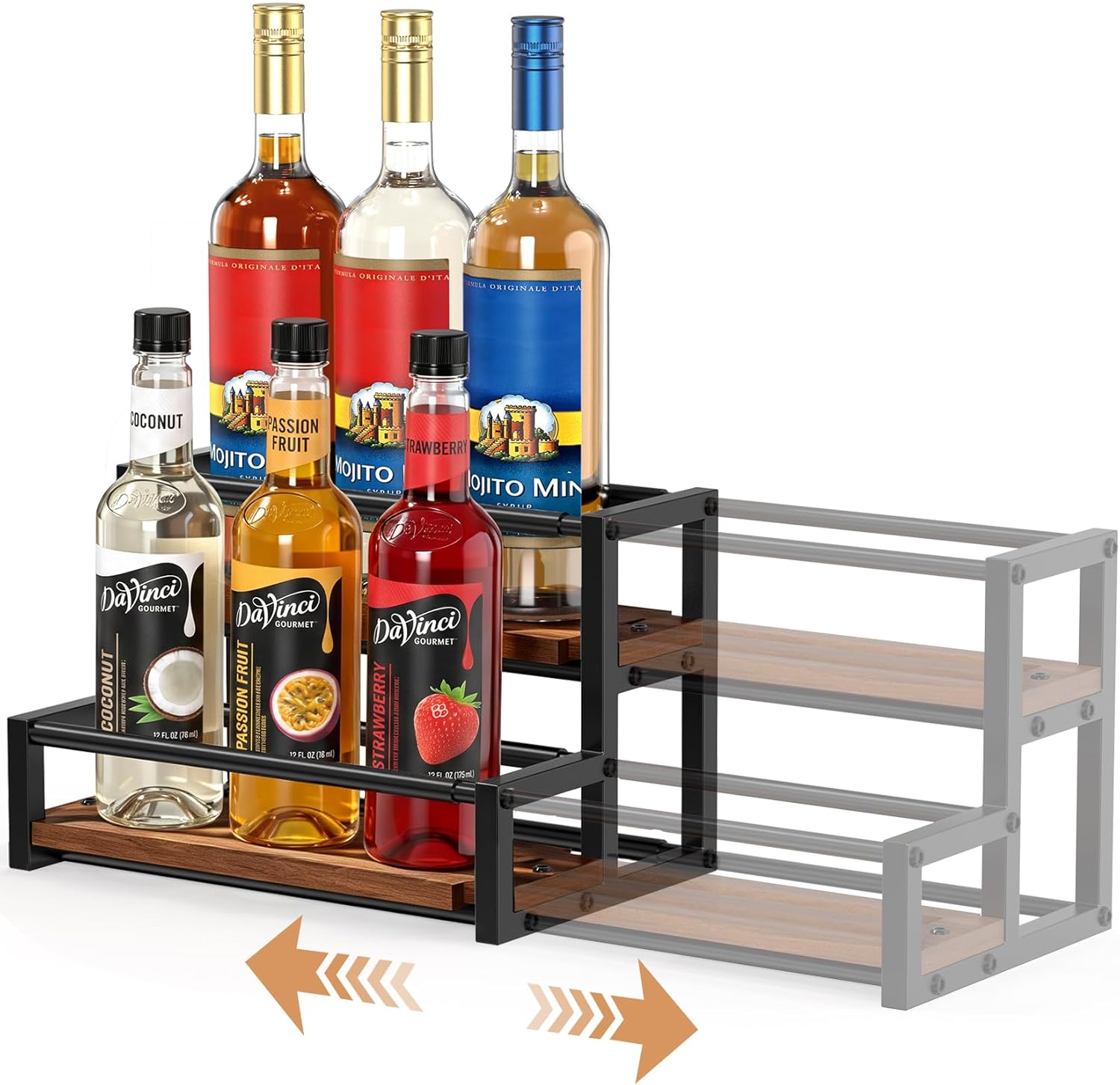 Expandable Coffee Syrup Organizer, Customized Width Syrup Rack & Bottle Holder for Coffee Bar Station, Liquor Bottle Display Shelf Bar Shelves, Wine Racks Countertop for Syrup, Wine, Spice