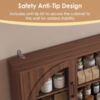 Kitchen Pantry Storage Cabinet with Charging Station, Kitchen Hutch Storage with LED Lights & Pegboard, Freestanding Pantry Cabinet with Adjustable Shelves, Wine Rack for Dining Room (Brown)