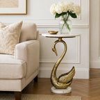 Swan Side Table with White Marble Top | Decorative Sculptural End Table | Aluminum Base | Gold Accent Table for Living Room | 16x16x23.75