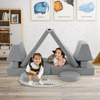 Costzon Kids Play Couch Sofa, Large Modular Folding Sofa Building Fort Playset with Handle, Machine-Washable Cover, Convertible Foam Cushion for Playroom Bedroom Boys Girls Gifts (10-Piece, Gray)