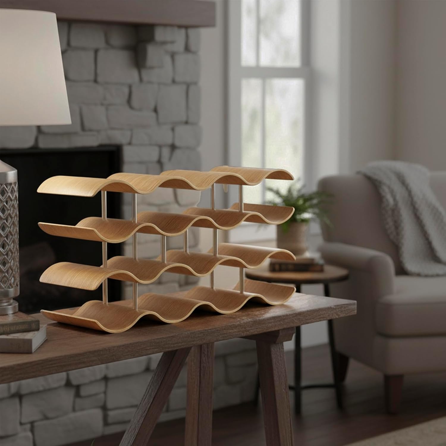 4-Tier Wine Rack Countertop, 14 Bottles Wooden Wine Holder Inserts for Cabinet, Freestanding Wine Shelf Storage Organizer for Bar or Pantry