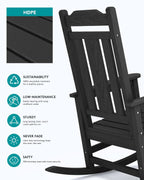 SERWALL HDPE Oversized Outdoor Rocking Chairs Set of 2, Patio Rocker, Black | Heavy Duty Front Porch Rocker, All Weather Rocking Chairs for Adults, Durable