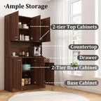 JOYSOURCE 71'' Large Kitchen Pantry Storage Cabinet with Hutch Tall Brown Freestanding Kitchen Cabinet Pantry Cupboard with 6 Doors 1 Drawer & Countertop for Food Farmhouse Walnut Finish