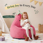 31" Kids Bean Bag Chair, Stuffed Toddler Couch with Faux Rabbit Fur Cover for Teens & Kids, Comfy Lazy Sofa Chair for Reader, Living Room, Bedroom, Aged 4-12 Years Rose Red