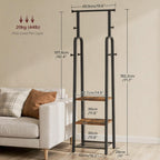 MAHANCRIS Coat Rack Freestanding, Hall Tree with 3-Shelves and 8 Hooks, Industrial Clothes Rack Stand Organizer for Entryway, Bedroom, Bags, Hats, Scarves, Rustic Brown and Black CRHR14901