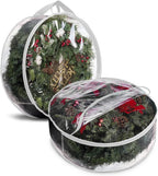 ProPik Christmas Wreath Storage Bag 30" - 2 Pack Clear Xmas Wreath Storage Container - Garland Holiday Artificial Wreath Storage Holder - Water Proof Transparent PVC with Handles (30 Inch, White)