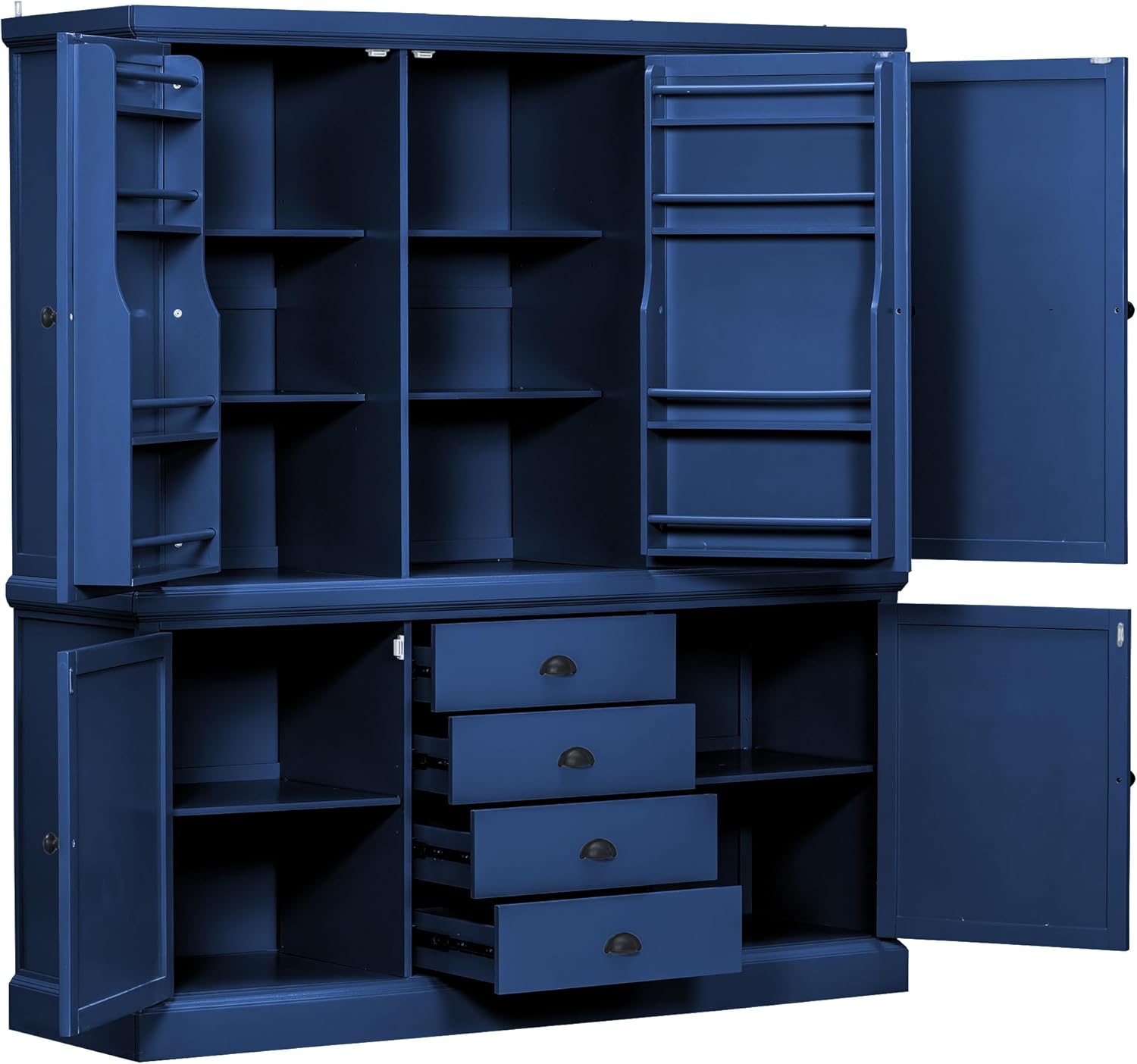 73" H Large Kitchen Pantry with Storage, Freestanding Wooden Cupboard with 4 Drawers,Cabinet Door Organizers and Adjustable Shelves for Kitchen, Dining Room, Blue