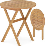 Tangkula 26-Inch Acacia Wood Outdoor Dining Table, Folding Round Patio Bistro Table with Slatted Tabletop & X-Shaped Frame, Outside Dining Table for Porch, Garden, Backyard, Poolside