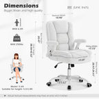 SEATZONE White Plush Office Chair Ergonomic Desk Chair with Lumbar Support, Flip-Up Arms, Adjustable Swivel Computer Chair with Wheels, Soft Fleece Cute Office Chair for Home Bedroom Vanity