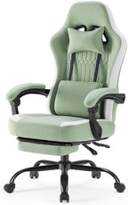 Computer Gaming Chair - High Back Ergonomic Desk Chair with Footrest and Lumbar Support, Height Adjustable Task Chair with Linkage Armrests and Headrest, 360° Swivel Wheels, Green