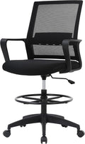 PayLessHere | Drafting Chair | Black | Tall Office Chair with Adjustable Seat Height & Footrest, Ergonomic Mesh Back, Lumbar Support, 360 Degree Swivel Rolling Wheels | for Workspaces & Home Office