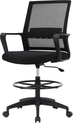 PayLessHere | Drafting Chair | Black | Tall Office Chair with Adjustable Seat Height & Footrest, Ergonomic Mesh Back, Lumbar Support, 360 Degree Swivel Rolling Wheels | for Workspaces & Home Office