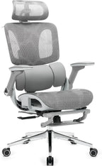 Ergonomic Mesh Office Chair with Footrest, High Back Desk Chair with 4D Armrests, 3-Zone Dynamic Lumbar Support, Ergonomic Office Chair with Wheels (Silver Gray)