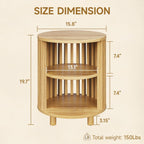 Round End Table, Wood Bedside Table, Mid Century Modern Nightstand with Open Storage Shelf, 3 Tier Small Side Tables for Living Room, Bedroom, Curved Profile Design, Natural Oak(1-Pack)