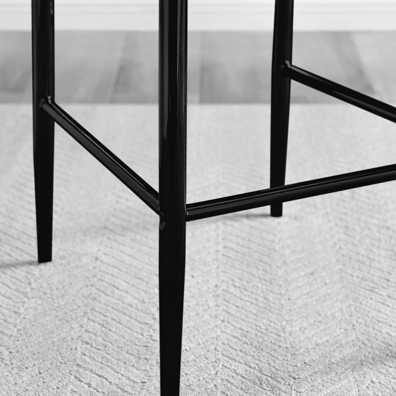 Furniturebox Milan Bar Stools - Contemporary Black Faux Leather Stools for Kitchen or Dining Room - Set of 2 with Soft Seats and Black Legs