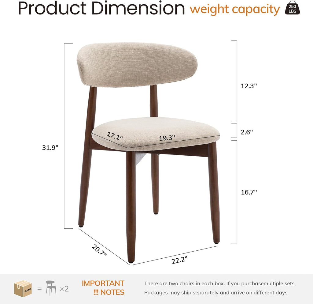 COLAMY Mid-Century Modern Wooden Dining Chair Set of 6, Indoor Upholstered Kitchen Chairs with 2.6" Cozy Padded Seat, Walnut Finish Side Dining Chair for Dining Room & Kitchen, Beige