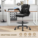 Pu Leather Drafting Chair,Tall Office Chair for Standing Desk with Footring,Counter Height Adjustable High Office Chair with Flip-up Armrests for Home,Drawing