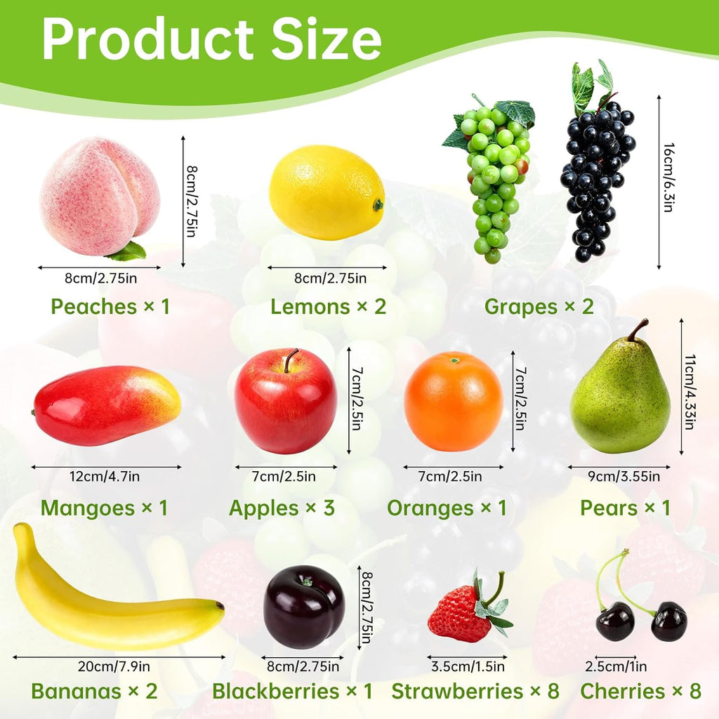 30 Pcs Fake Fruit Pack, Artificial Fruit for Party, Plastic Fruits Table Centrepieces Decoration Home Kitchen, Frutas Artificiales Decorativas, Apple Bananas