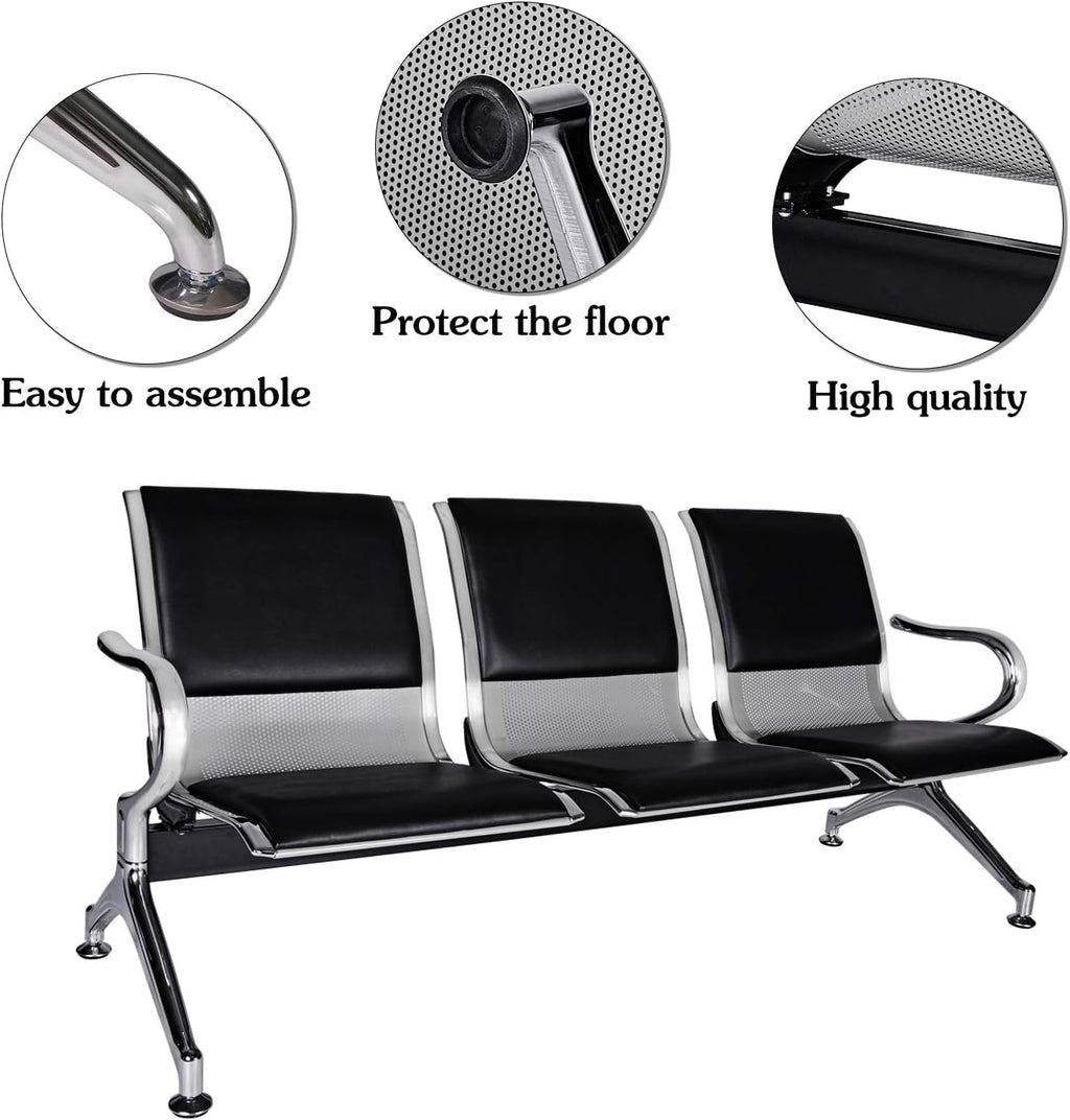 Kinsuite Set of 4 Waiting Room Reception Chairs with Arms 3-Seat Office Guest Chairs & Reception Chairs Bench PU Leather for Airport Office Bank Hospital Seat