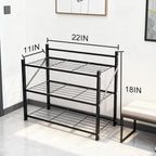 3-Tier Folding Metal Shoe Rack, Heavy Duty Free-Standing Storage Shelf for Entryway, Bedroom, Gym, Holds Shoes, Dumbbells, Multi-Purpose Organizer with Reinforced Stability
